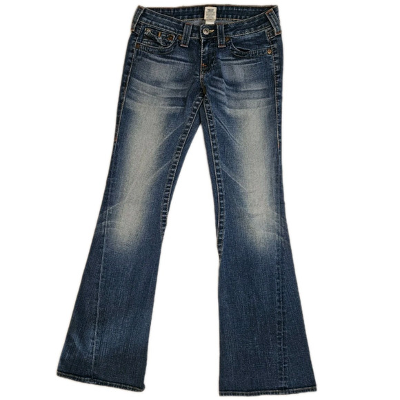 True Religion Joey Flare Leg Jeans Women's Size 27 Twisted Outseam Flap Pockets - Picture 1 of 10